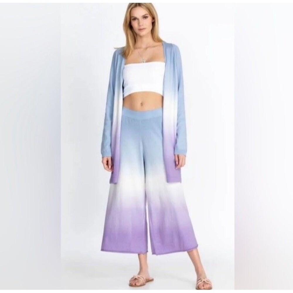 Johnny Was Ombré Cropped Pants White Leg Pull On Purple White Blue - Size